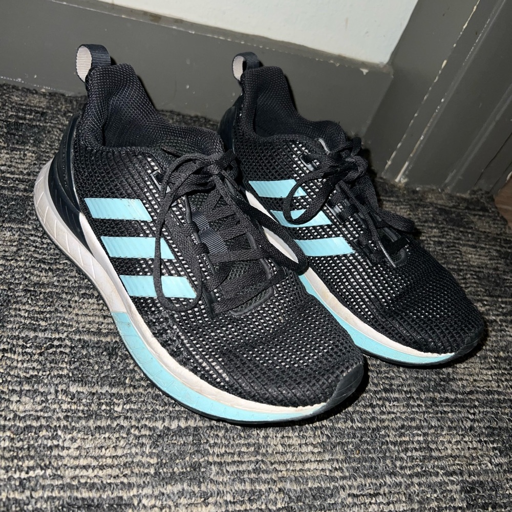 Adidas Black Sneakers with Light Blue Stripes